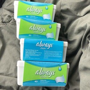 (4) Always Clean Feminine Wipes Tub 40 Count Each Bundle Of 4 Containers
